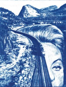 Collage numérisé puis cyanotypé sur papier aquarelle, 2024.