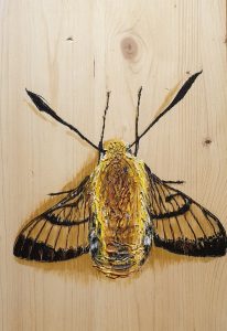 Encre de chine, pâte à relief, acrylique sur planche de bois, 300x450 mm