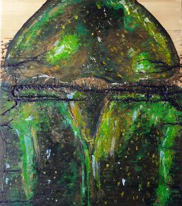 Fractales de Lichtenberg, Encre de chine, pâte à relief, acrylique sur planche de bois, 600x600mm