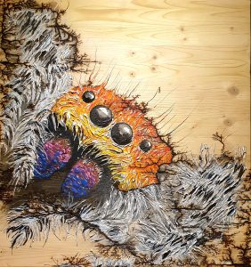 Fractales de Lichtenberg, Encre de chine, pâte à relief, acrylique sur planche de bois, 600x600mm