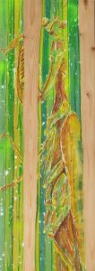 Pâte à relief, encre et peinture acrylique sur planche de bois, 280 x 600 mm
